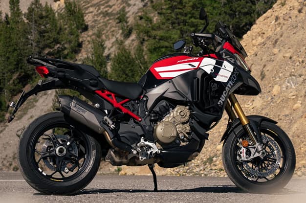 Outside image showing the 2027 racing livery on the Ducati Multistrada V4 Pikes Peak