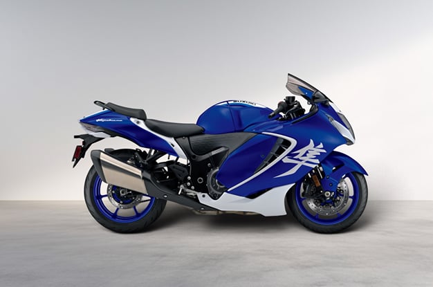 Inside render showing the 2026 Suzuki Hayabusa Special Edition in Pearl Vigor Blue colour