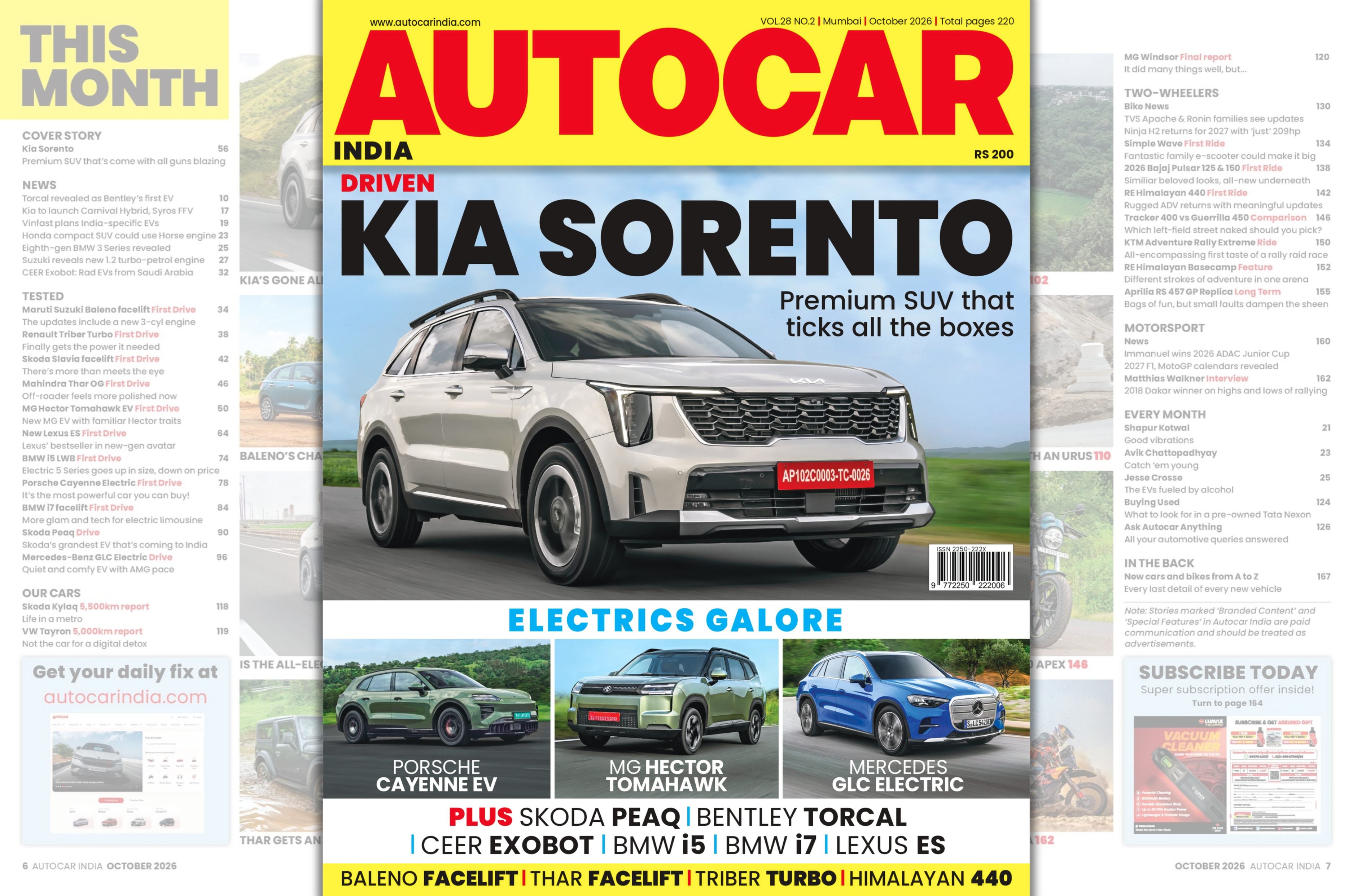 Autocar India October 2026: Kia Sorento, Porsche Cayenne Electric, and more