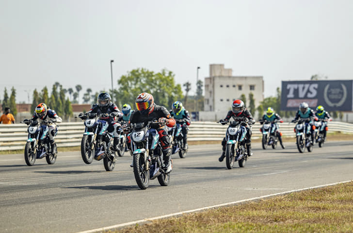Riders launching off the start line at a TVS OMC race