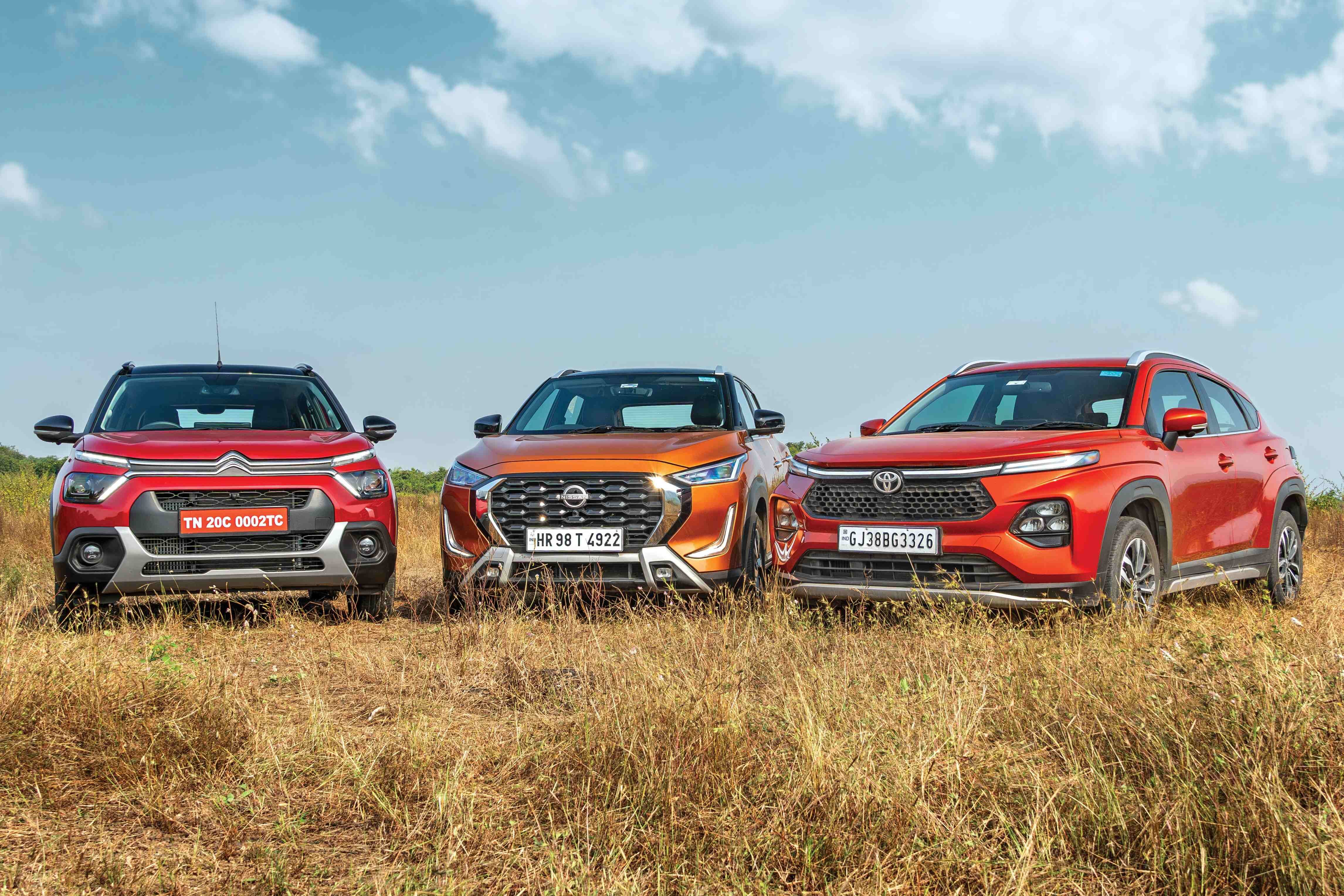 Citroen C3 vs Nissan Magnite vs Toyota Taisor comparison