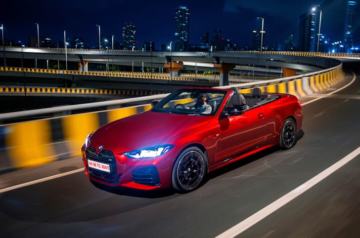 BMW M440i Convertible front quarter tracking 