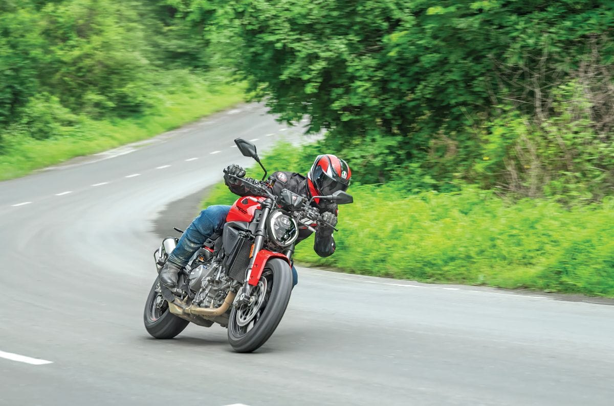Ducati Monster V2 outside shot showing the front right quarter