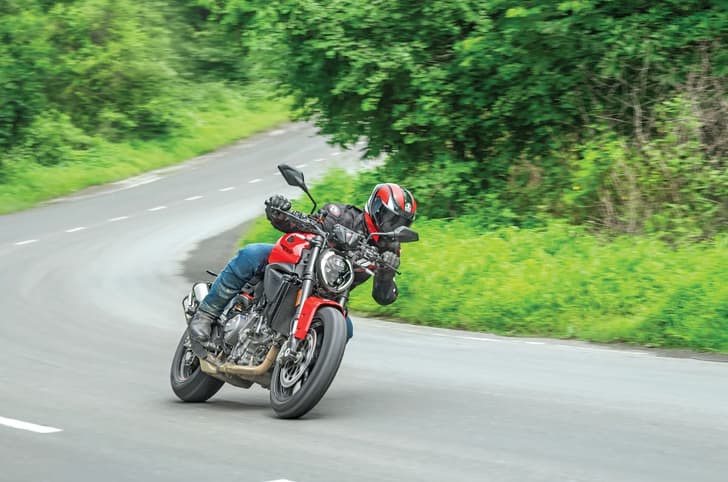 Ducati Monster V2 outside shot showing the front right quarter