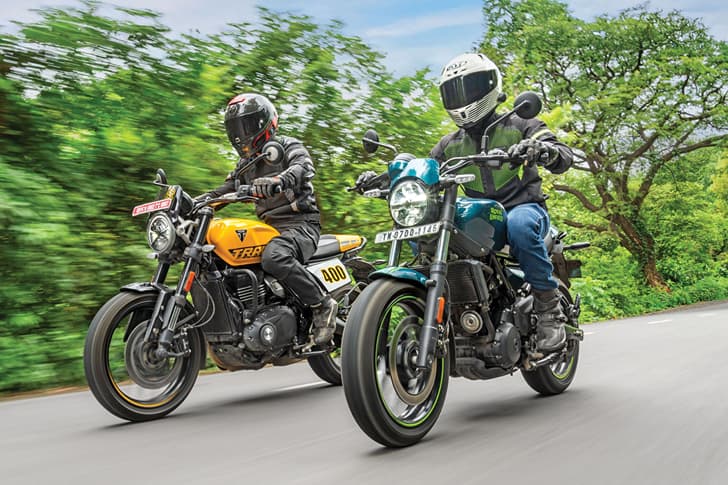 Royal Enfield Guerrilla 450 vs Triumph Tracker 400 Comparison Lead Image